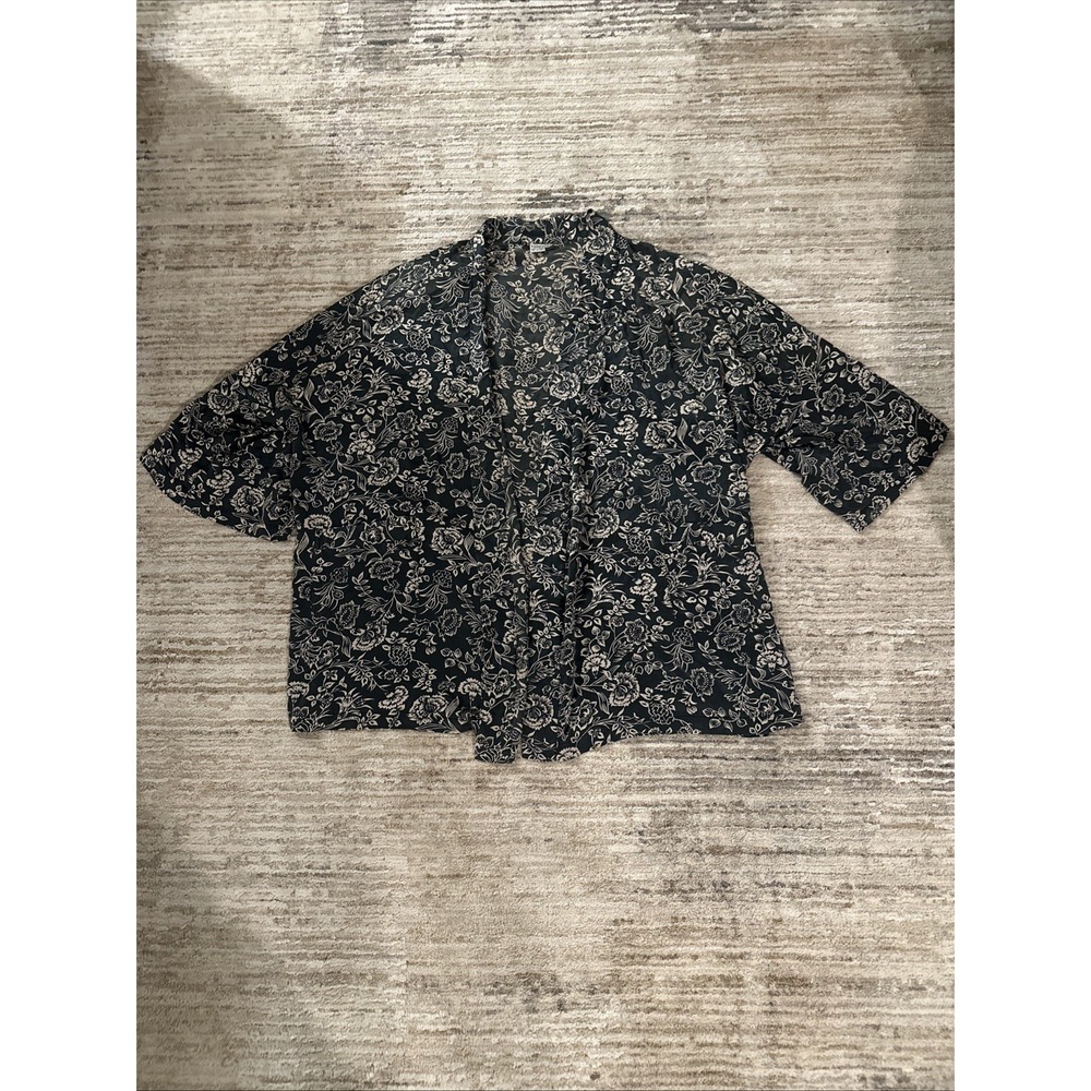 Treesha Open Cardigan 100% Silk One Size 3/4 Sleeve Casual Boho Floral Kimono